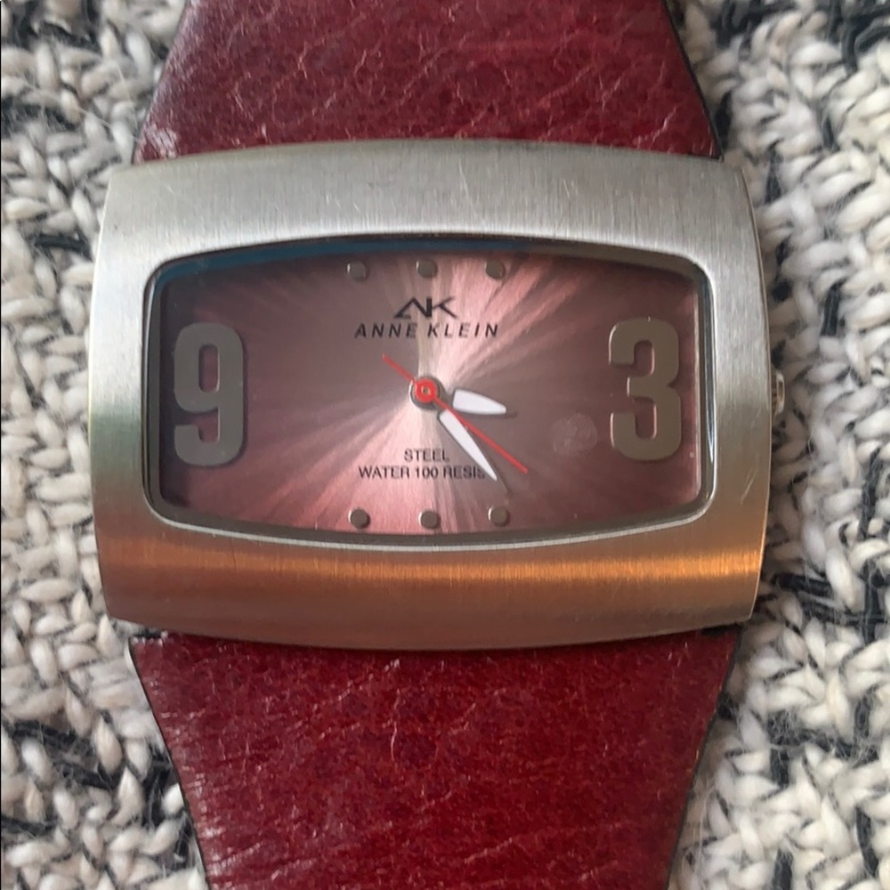 Red Leather Stainless Steel Anne Klein Watch